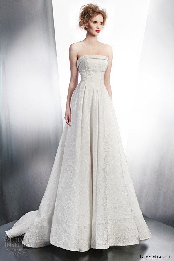 gemy maalouf 2015 bridal strapless wedding dress a line style 4150