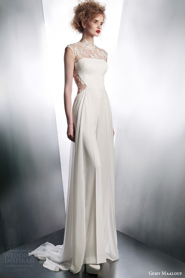 gemy maalouf 2015 illusion cap sleeve wedding dress style 4044