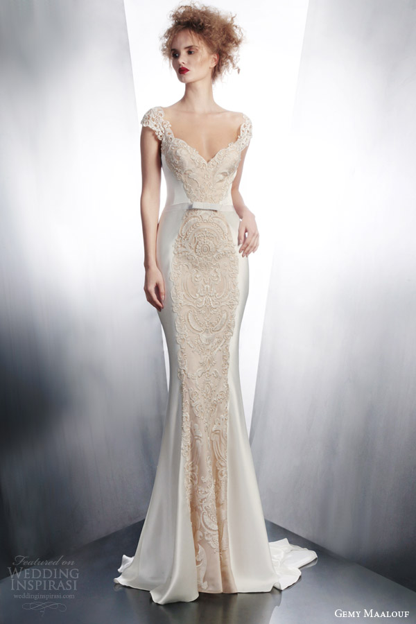 gemy maalouf bridal 2015 cap sleeve wedding dress style 4167