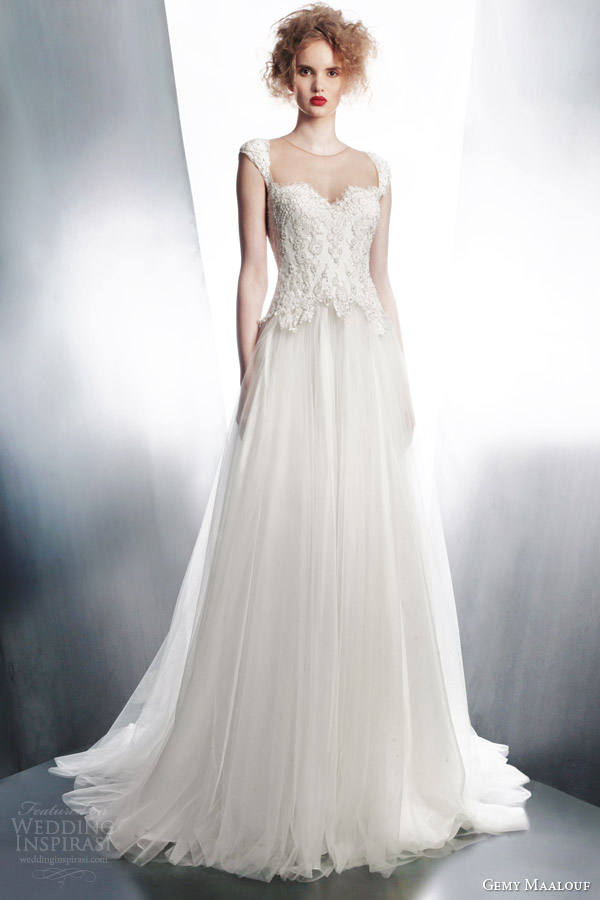 gemy maalouf bridal 2015 cap sleeve wedding dress style 4168