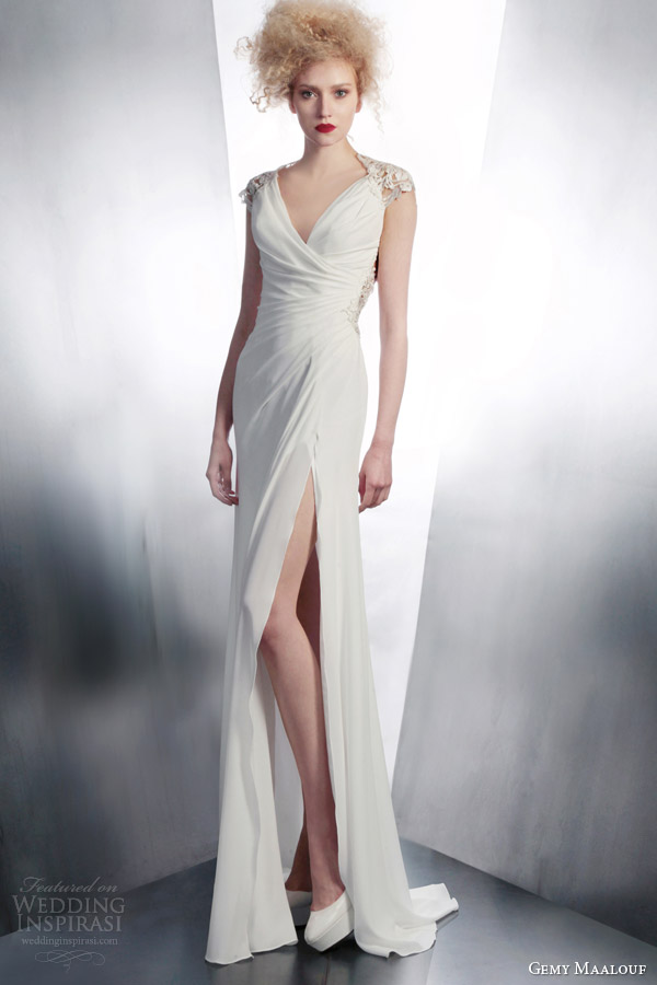 gemy maalouf bridal 2015 embellished cap sleeve wedding dress style 4181