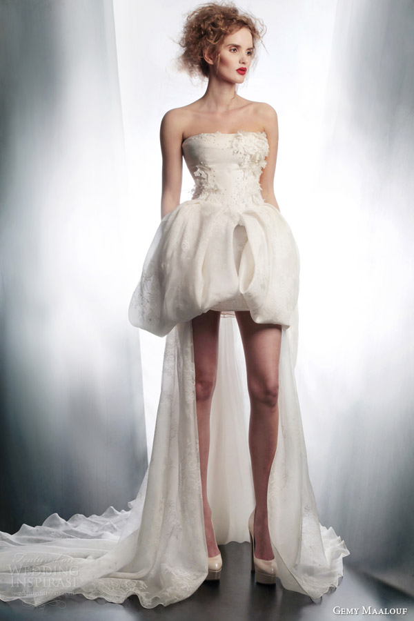 gemy maalouf bridal 2015 short to long wedding dress bubble skirt 4188