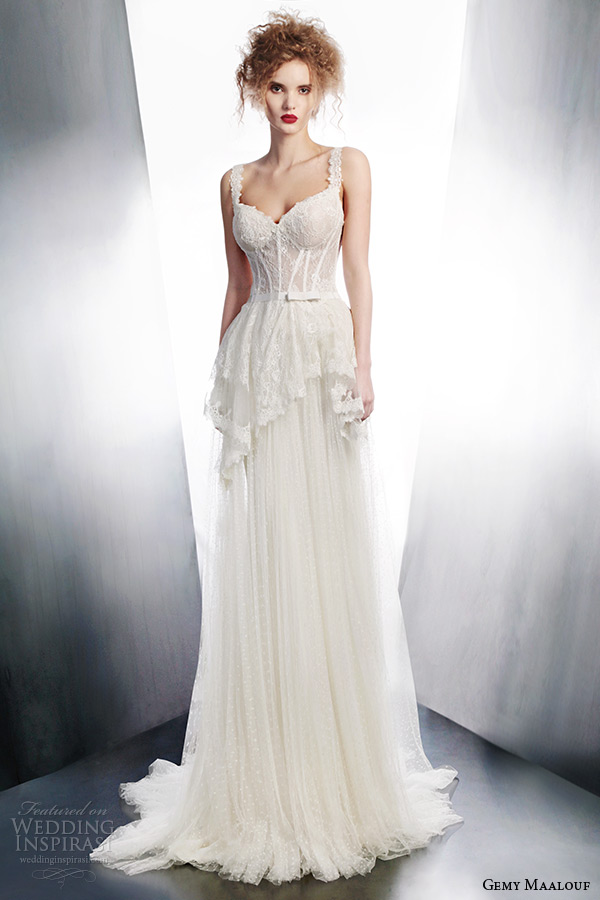 gemy maalouf bridal 2015 winter wedding dress straps peplum style 4160