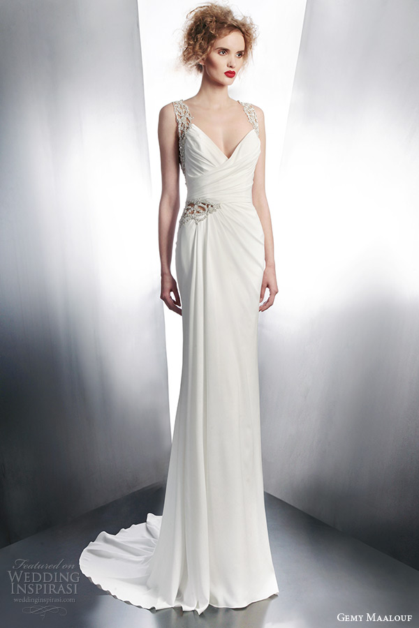 gemy maalouf bridal fall winter 2015 sleeveless draped gown with embellished straps style 4131