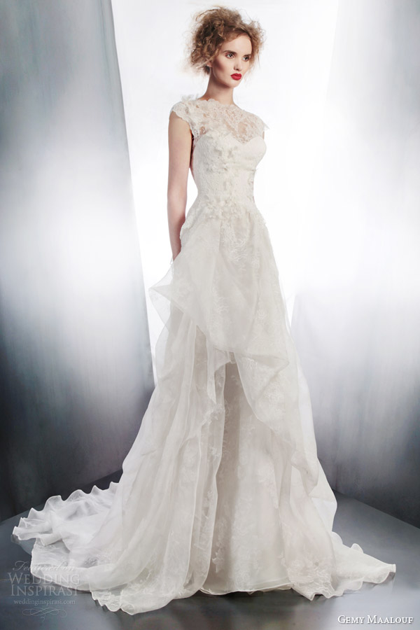 gemy maalouf couture bridal 2015 cap sleeve wedding dress 4190