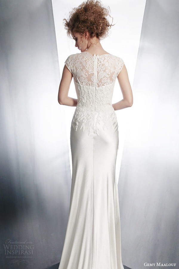 gemy maalouf couture wedding dress 2015 cap sleeve gown style 3865 illusion back