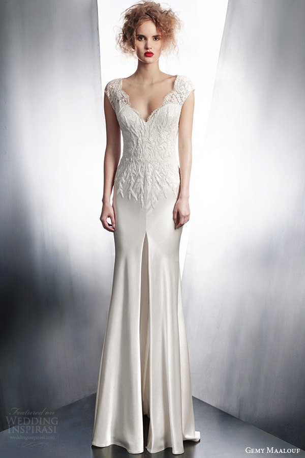 gemy maalouf couture wedding dress 2015 cap sleeve gown style 3865