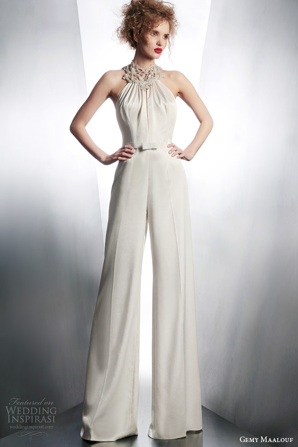 gemy maalouf wedding dreses 2015 bridal playsuit embellished neckline style 4132