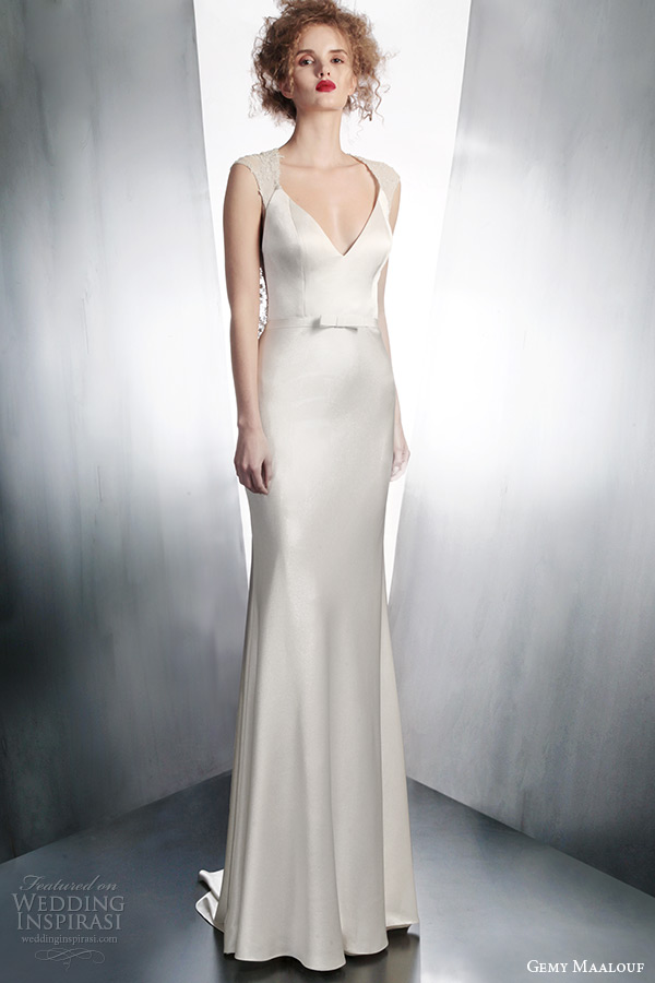 gemy maalouf wedding dreses 2015 cap sleeve gown style 4135
