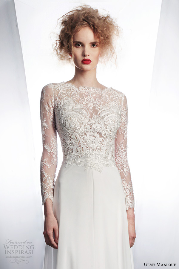 gemy maalouf wedding dress 2015 bridal separates long sleeve lace top 3954 long skirt 3042