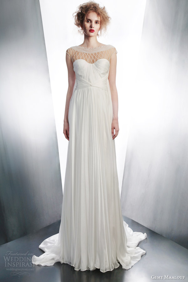gemy maalouf wedding dress 2015 draped gown embellished neckline 4194