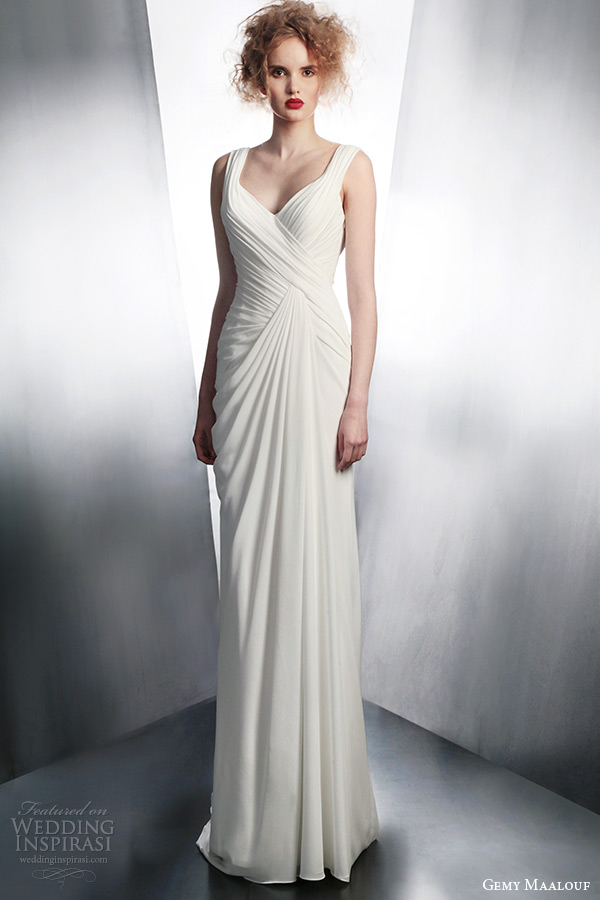 gemy maalouf wedding dresses 2015 draped bridal gown with straps style 4124