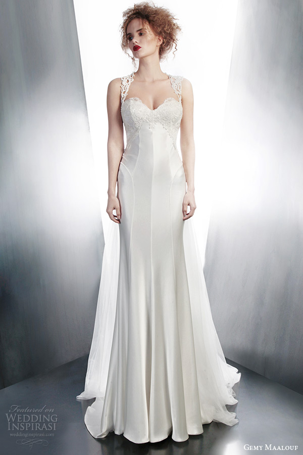 gemy maalouf winter 2015 bridal sleeveless wedding dress lace straps goring skirt style 4128