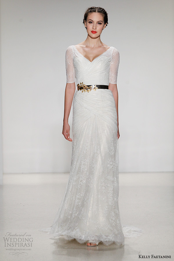kelly faetanini wedding dress fall 2015 bridal v neck illusion half sleeves chantilly lace jorgette