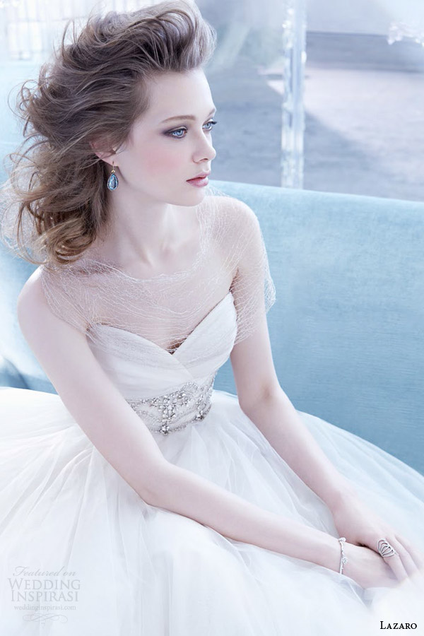 lazaro bridal fall 2014 strapless wedding dress surplice sweetheart neckline style 3453 champagne or ivory color