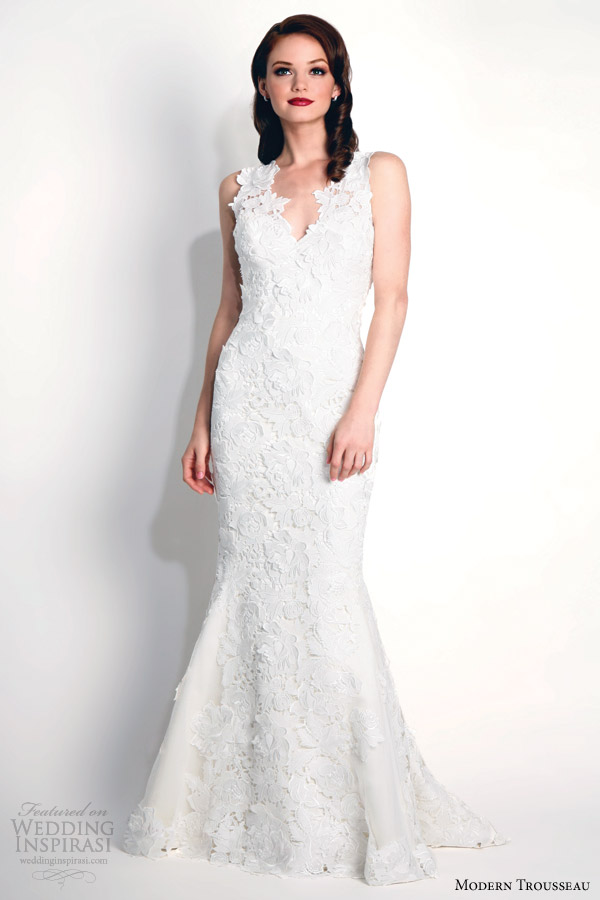 modern trousseau bridal fall 2015 kasey sleeveless guipure lace sheath gown