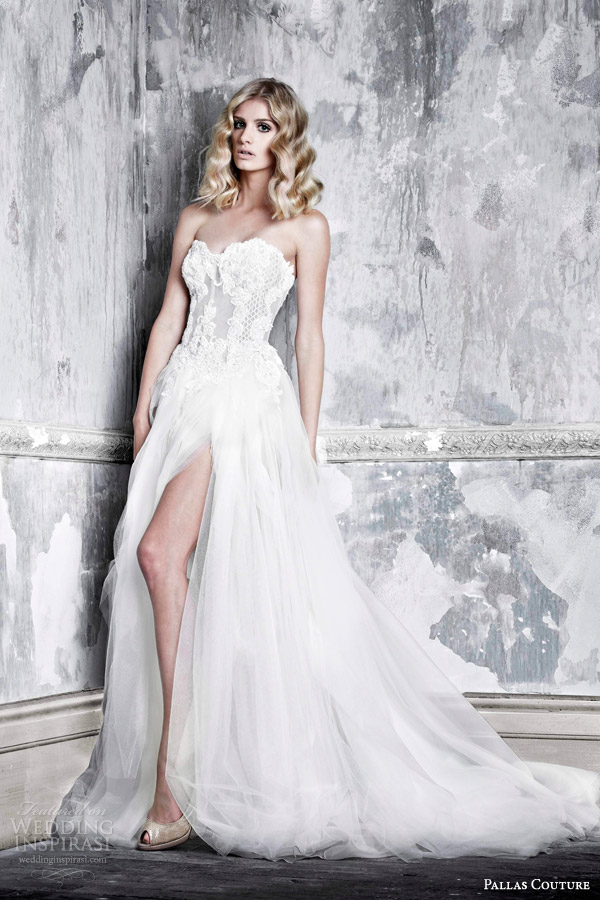 pallas couture bridal 2015 la promesse abelia strapless wedding dress slit skirt