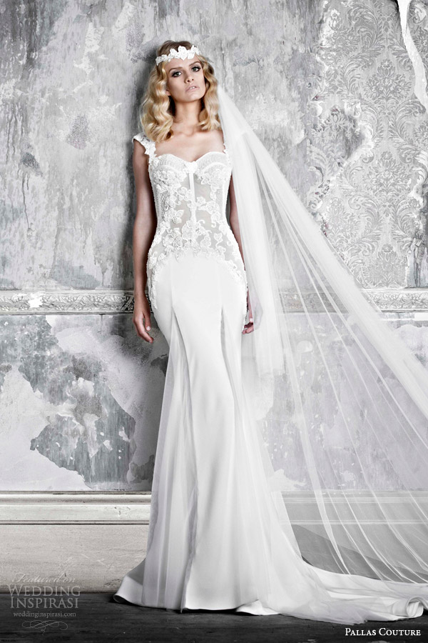 pallas couture bridal 2015 la promesse felice wedding dress transparent bodice with lace applique