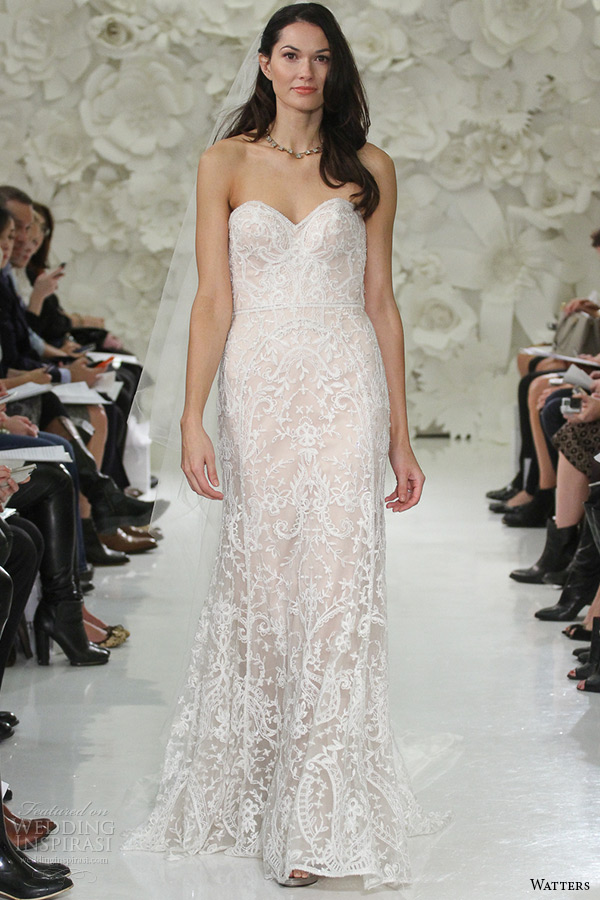 watter brides bridal spring 2015 strapless sweetheart neckline almond beaded embroidery a line wedding dress nyra 705bb