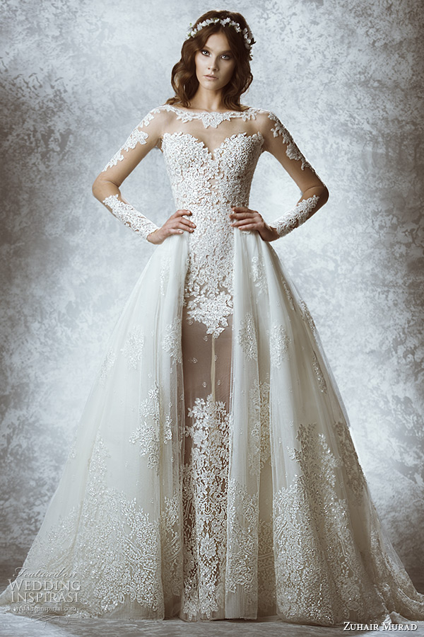 zuhair murad bridal fall 2015 wedding dress illusion long sleeves ...