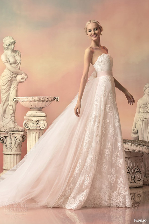 papilio bridal 2015 elissa pale pink lace wedding dress detachable tulle train