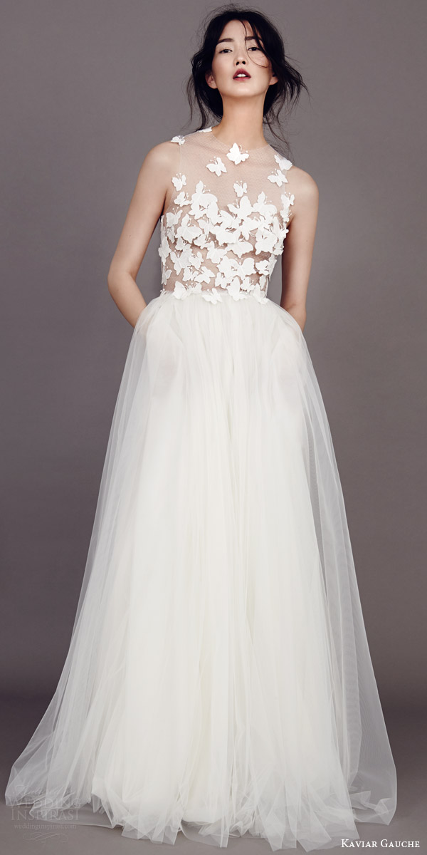 kaviar gauche couture bridal 2015 papillon d amour sleeveless wedding dress illusion bodice