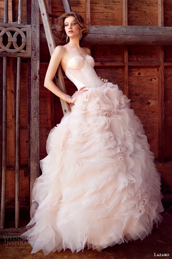lazaro fall 2015 wedding dresses bridal ball strapless sweetheart silk satin organza corset lace sheer cutouts curved chapel lz3550