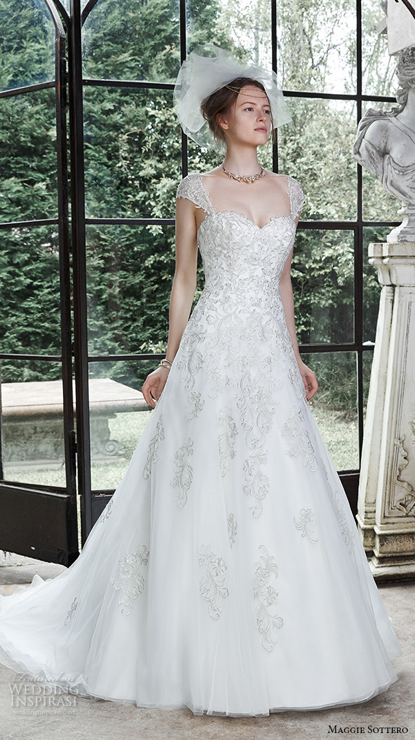 maggie sottero fall 2015 wedding dresses beautiful a line gown cap sleeves sweetheart neckline lace embroidery regina