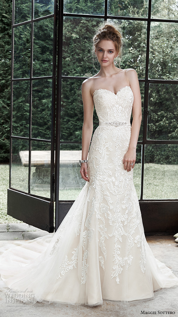 maggie sottero fall 2015 wedding dresses beautiful elegant fit flare gown strapless sweetheart neckline embroidered winstyn