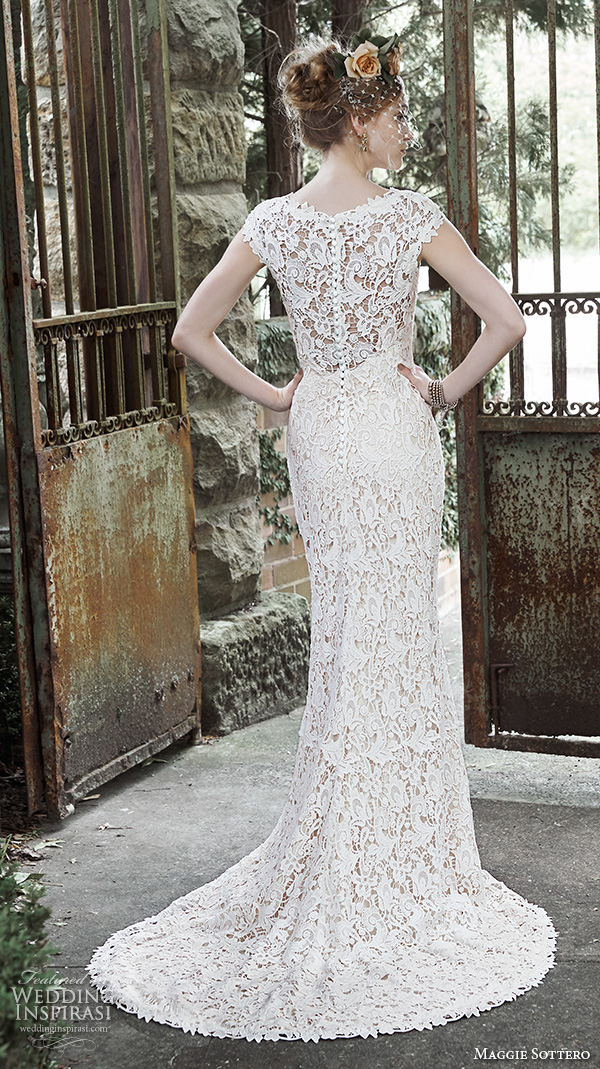 maggie sottero fall 2015 wedding dresses gorgeous stunning sheath gown jewel neckline cap sleeves trudy back