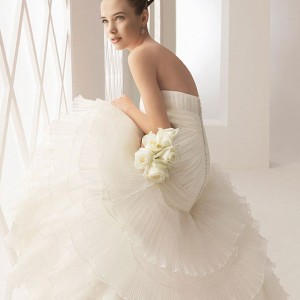Aire Barcelona strapless ruffle white wedding gown