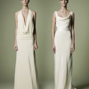 1920s and 1940s vintage inspired cowl neck wedding gowns