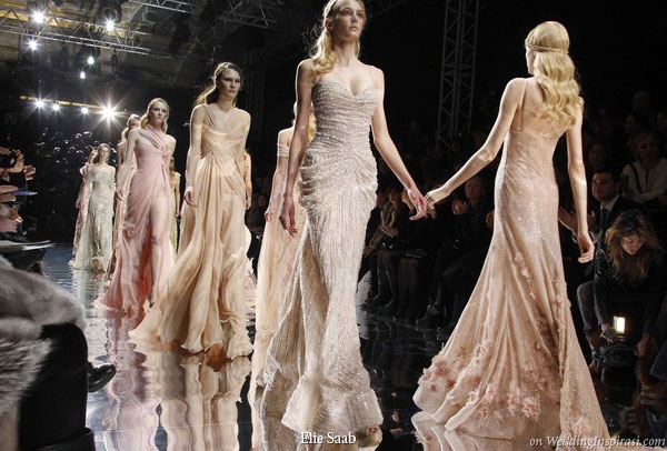 Models on runway displaying dresses from Lebanese designer Elie Saab Spring/Summer 2010 Haute Couture in Paris