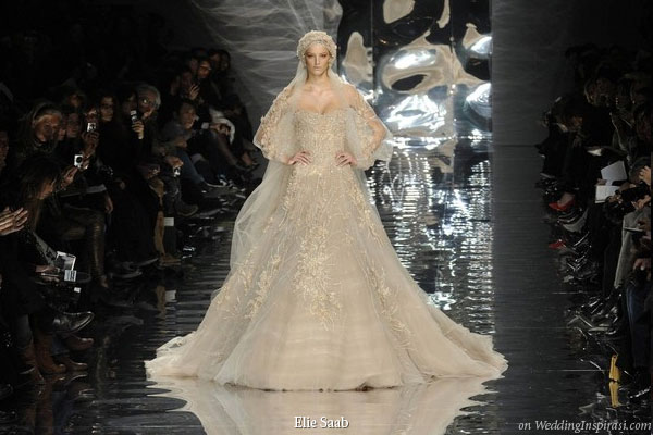 Elie Saab wedding dress with veil at the Spring/Summer Haute Couture Fashion Show in Paris