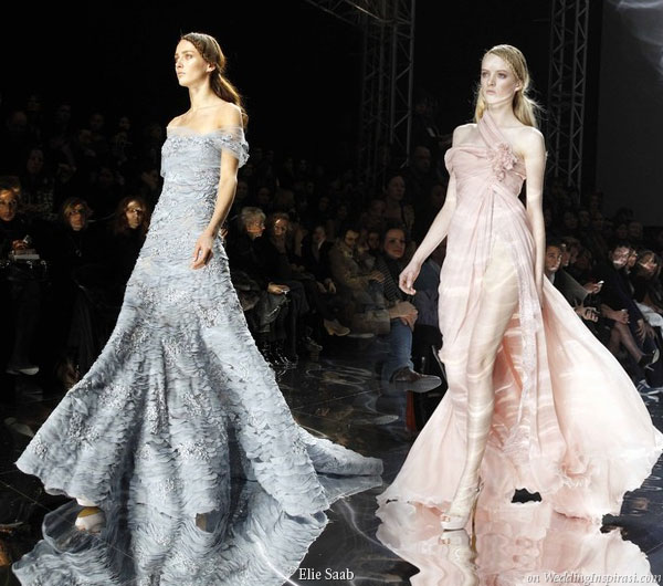 Blue and pink evening gown, wedding dress by women's clothing designer Elie Saab at Spring/Summer Haute Couture 2010 fashion show in Paris