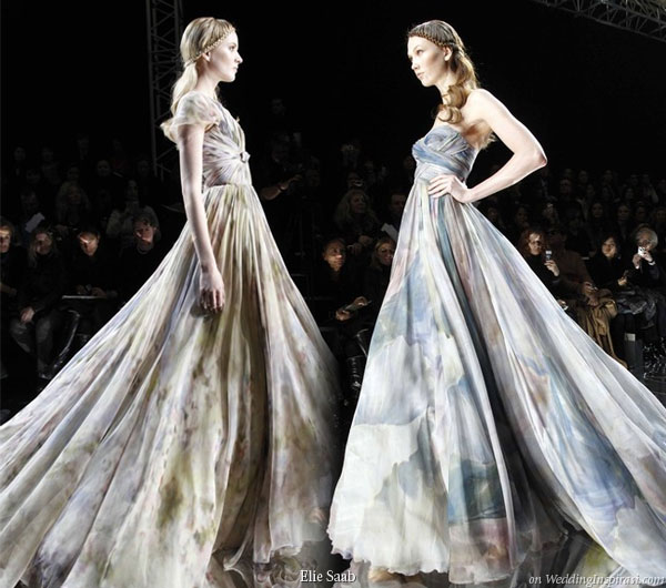 Painterly and flowy - Dresses with a painted on fabric effect by Elie Saab at Spring/Summer Haute Couture 2010 fashion show in Paris