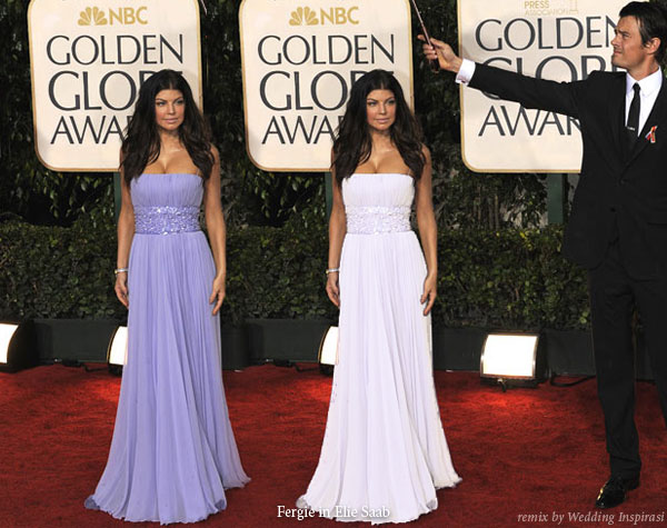 Fergie black eyed peas with Josh duhamel in a purple lavender Elie Saab gown at the Golden Globes Award 2010