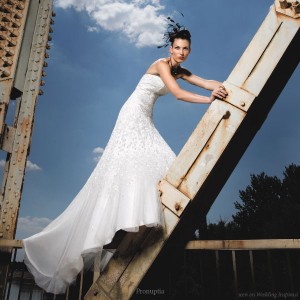 Pronuptia France long strapless white a-line wedding dress