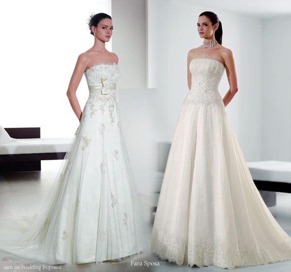 Elegant, strapless white wedding gowns