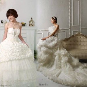 Ruffle white wedding dress by Fiona Lai. China