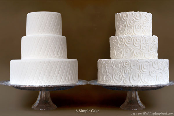 Quilted and modern swirl pattern wedding cake by A Simple Cake