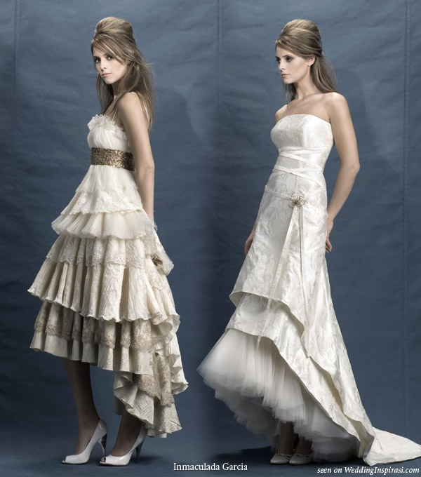 Long short asymmetrical hemline wedding dresses from Spanish designer Inmaculada Garcia