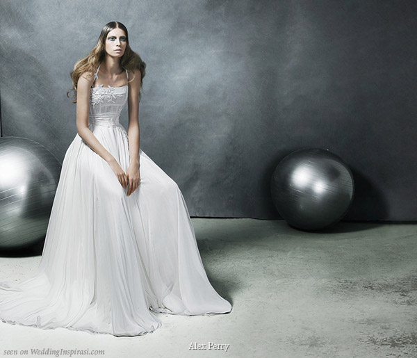 Wedding dresses by Alex Perry - bodice linen silk georgette, silk satin and corded lace
