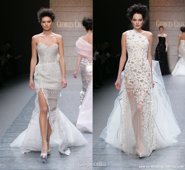 White, grey, silver train evening dress from spring summer 2010 couture collection