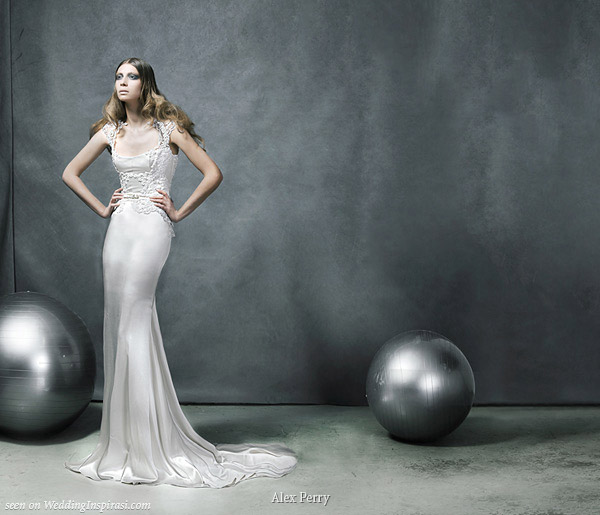 Sleek, sexy wedding dresses - satin backed crepe. French beaded lace - from Alex Perry