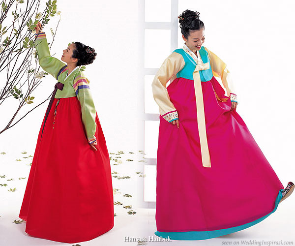 Red, wedding, blue, hanbok, traditional korean costume