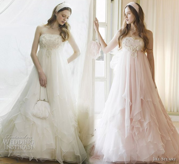 Soft, sweet, layered pink and white romantic wedding dresses from Jill Stuart