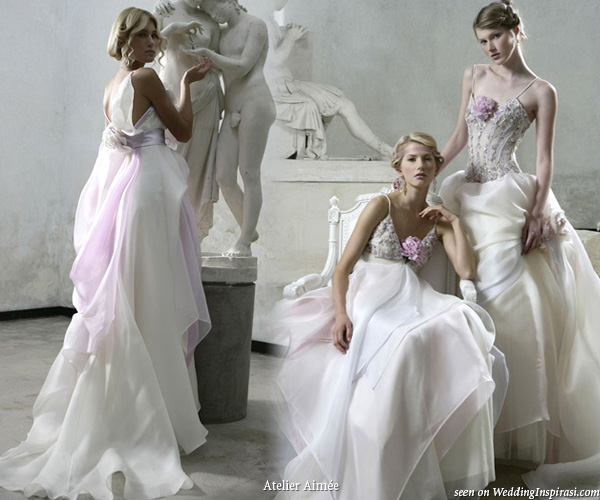 Purple and white soft romantic wedding dresses from italian bridal house Atelier Aimee 