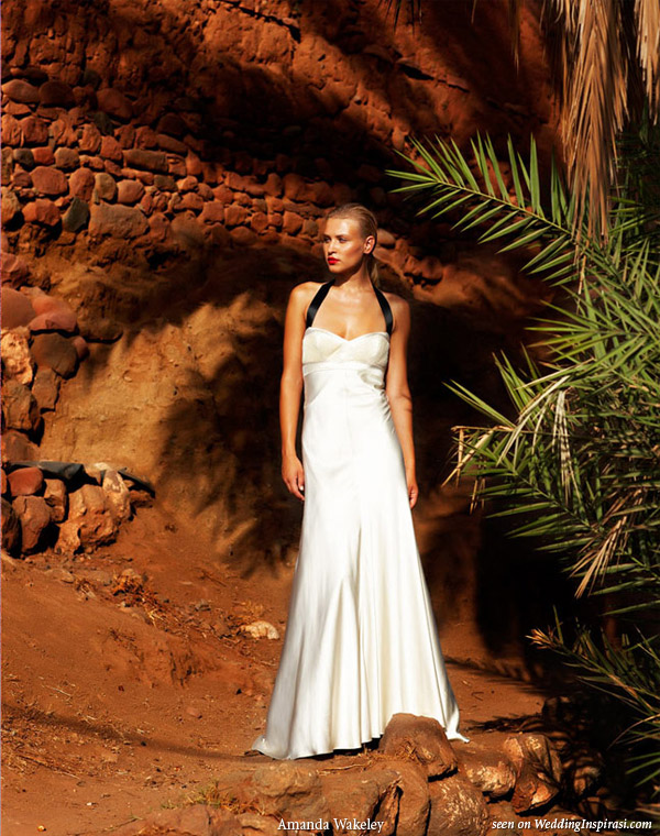 Oasis of Beauty - Silk satin halterneck wedding gown with pin tucked bust detail from Amanda Wakeley Bridal collection Oasis of Beauty - Silk satin halterneck wedding gown with pin tucked bust detail from Amanda Wakeley Bridal collection