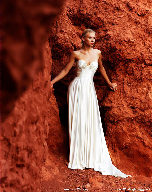 Amanda Wakeley wedding gown - Strapless silk satin, corseted dress with pleated waist detail